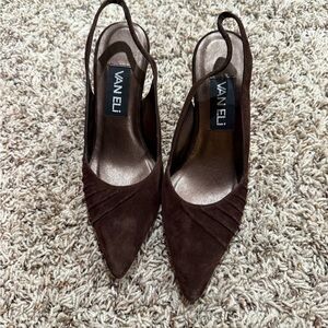 Vaneli Dark Brown Pointed Slingback Heels